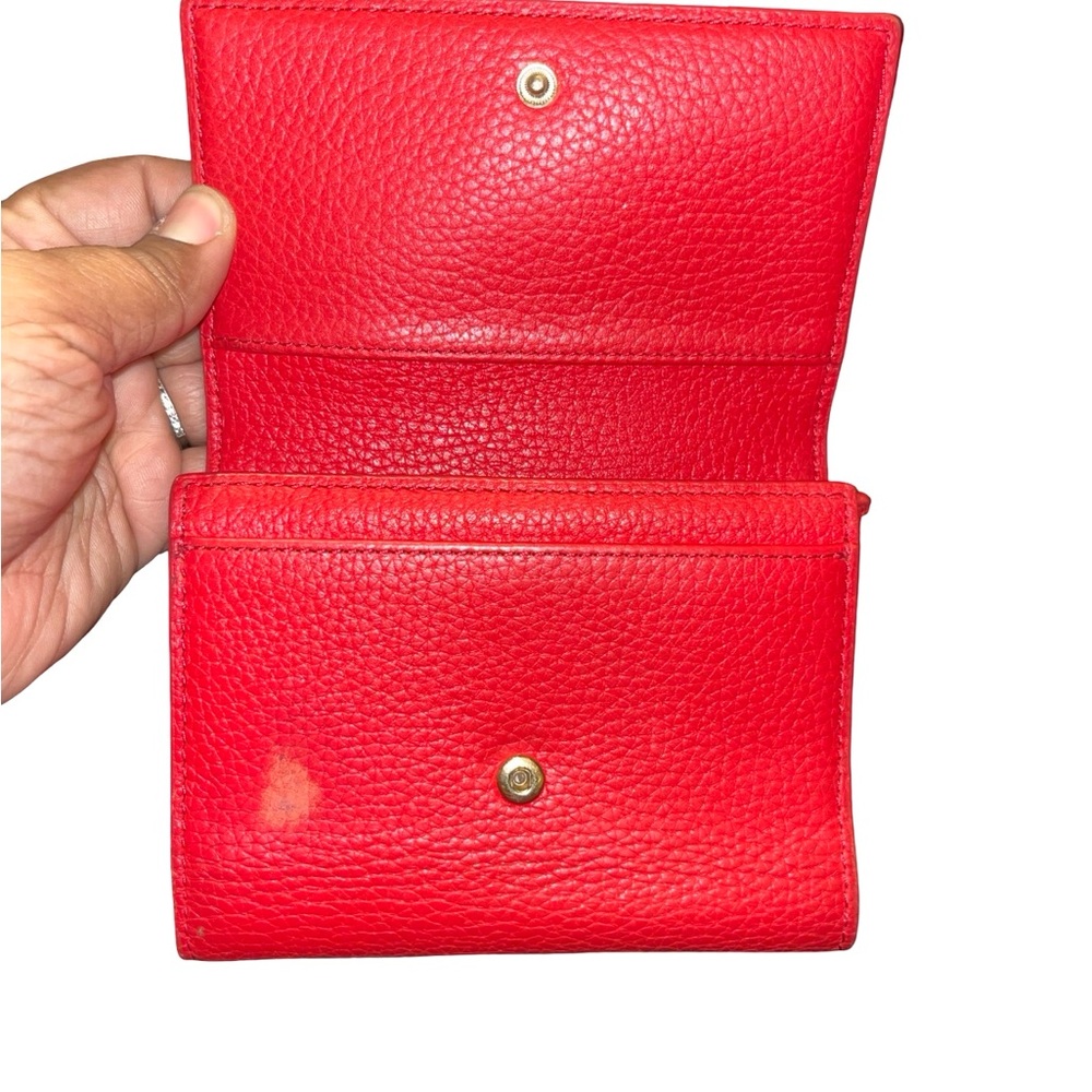 Tory Burch Vibrant Red Thea Trifold Leather Card Holder - Picture 5 of 8